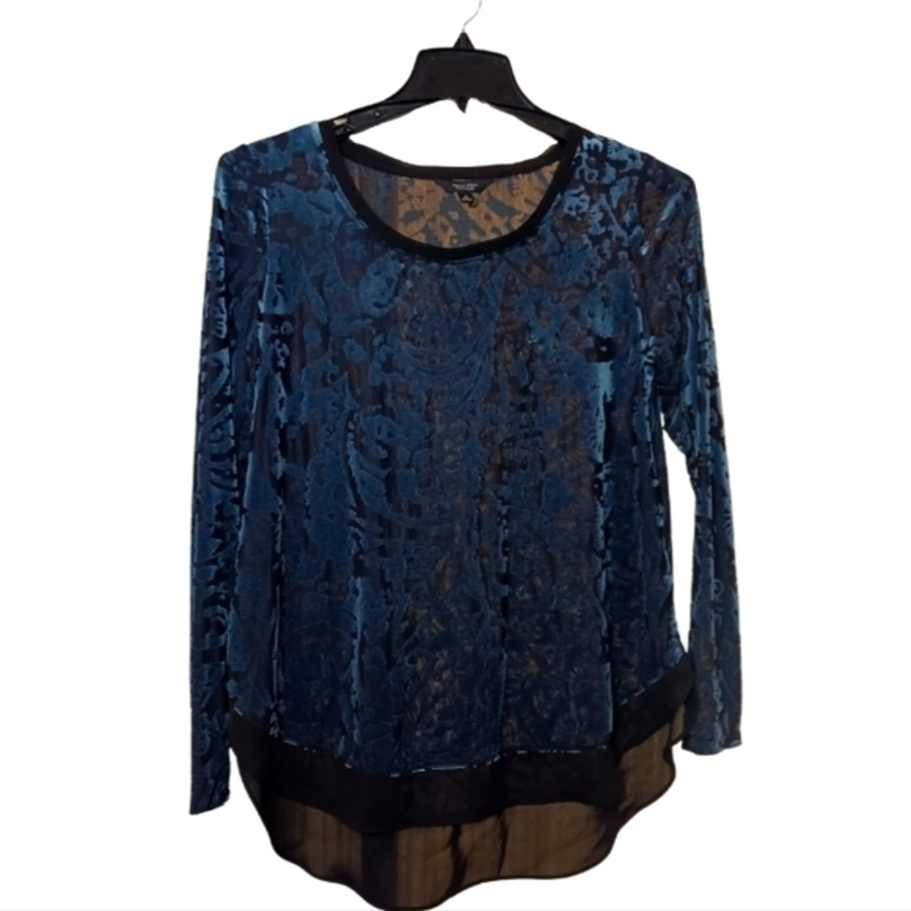 Simply Vera Womens Blouse size M Teal Black‎ Long sleeve